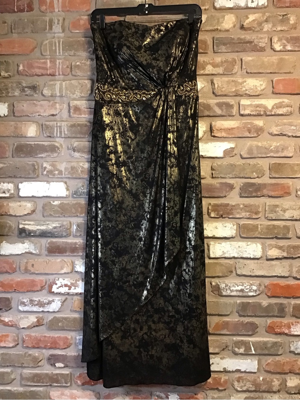 CACHET Women's Strapless Black & Gold Marble Metallic Evening Gown 16 - Picture 5 of 7